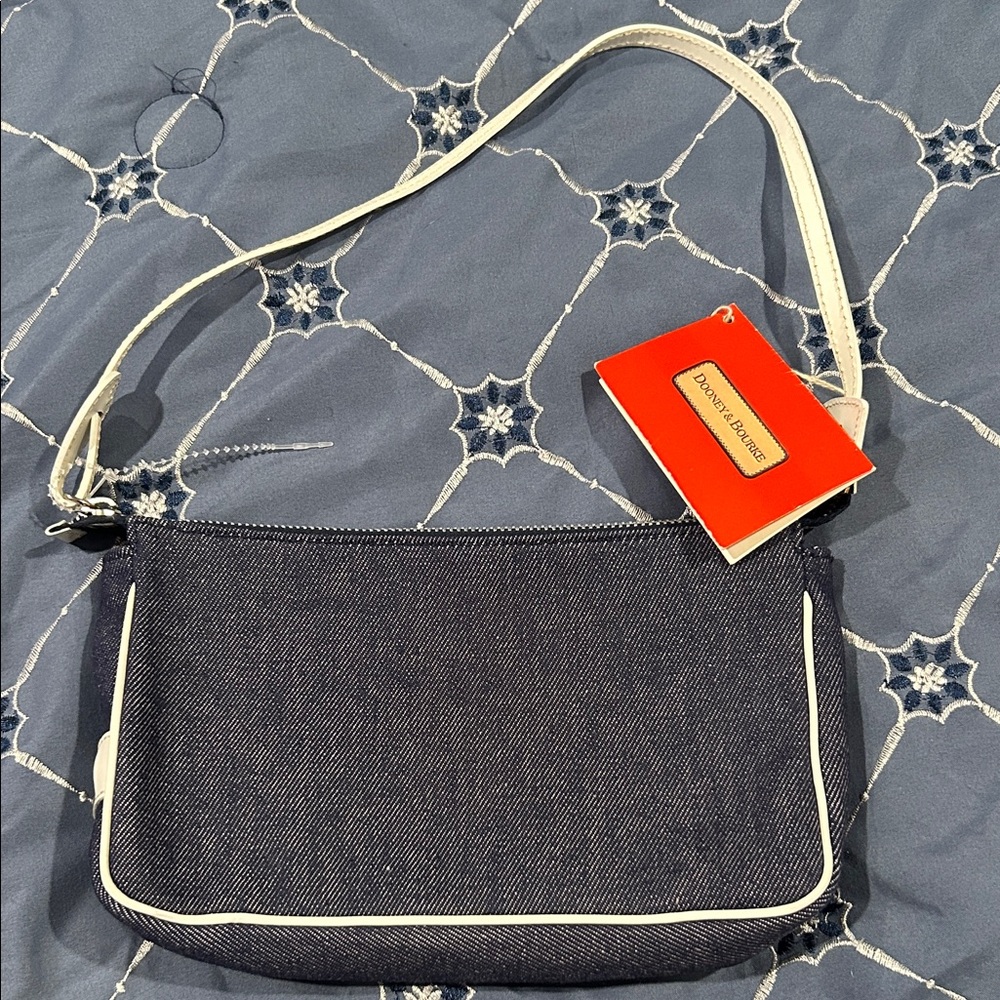 Dooney & Bourke Navy Denim Shoulder Bag with White Trim